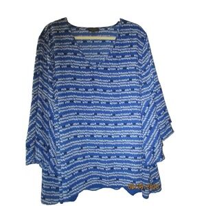 The Limited Royal Blue/Black/White Bell Sleeve Poly Blouse Womens Size 2X